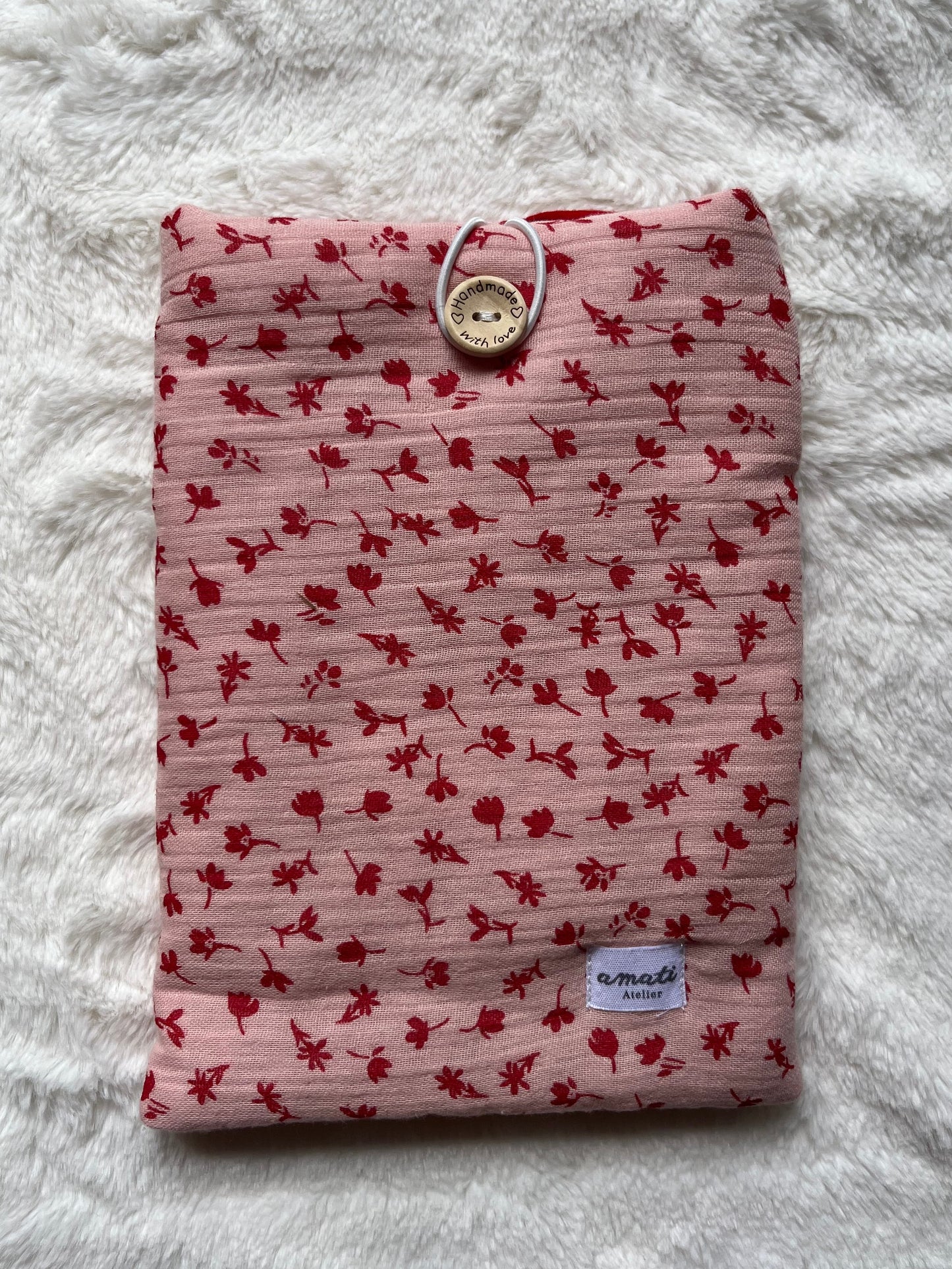 Pochette à livre de poche fleurs rouges