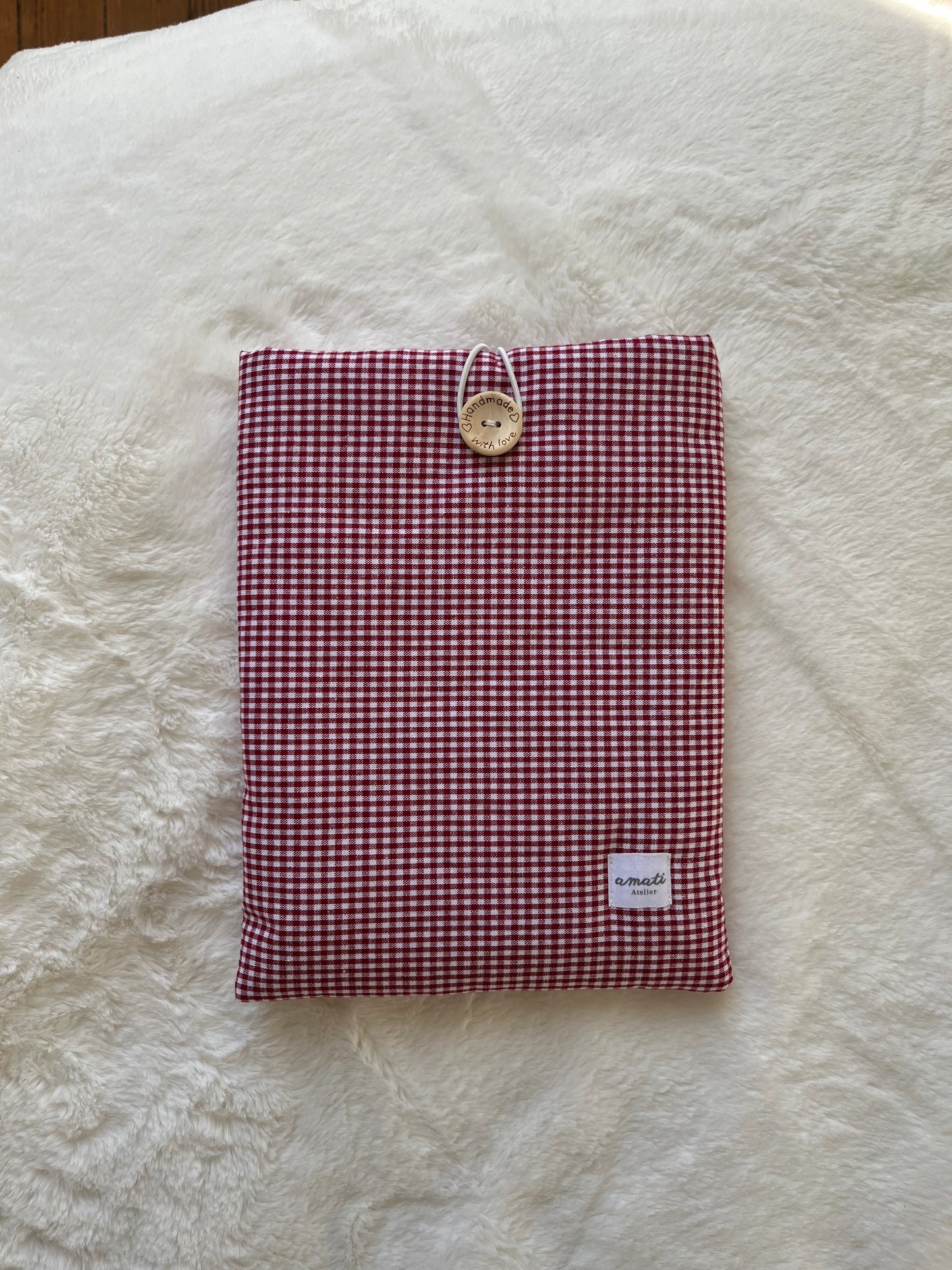Pochette à livre broché vichy bordeaux
