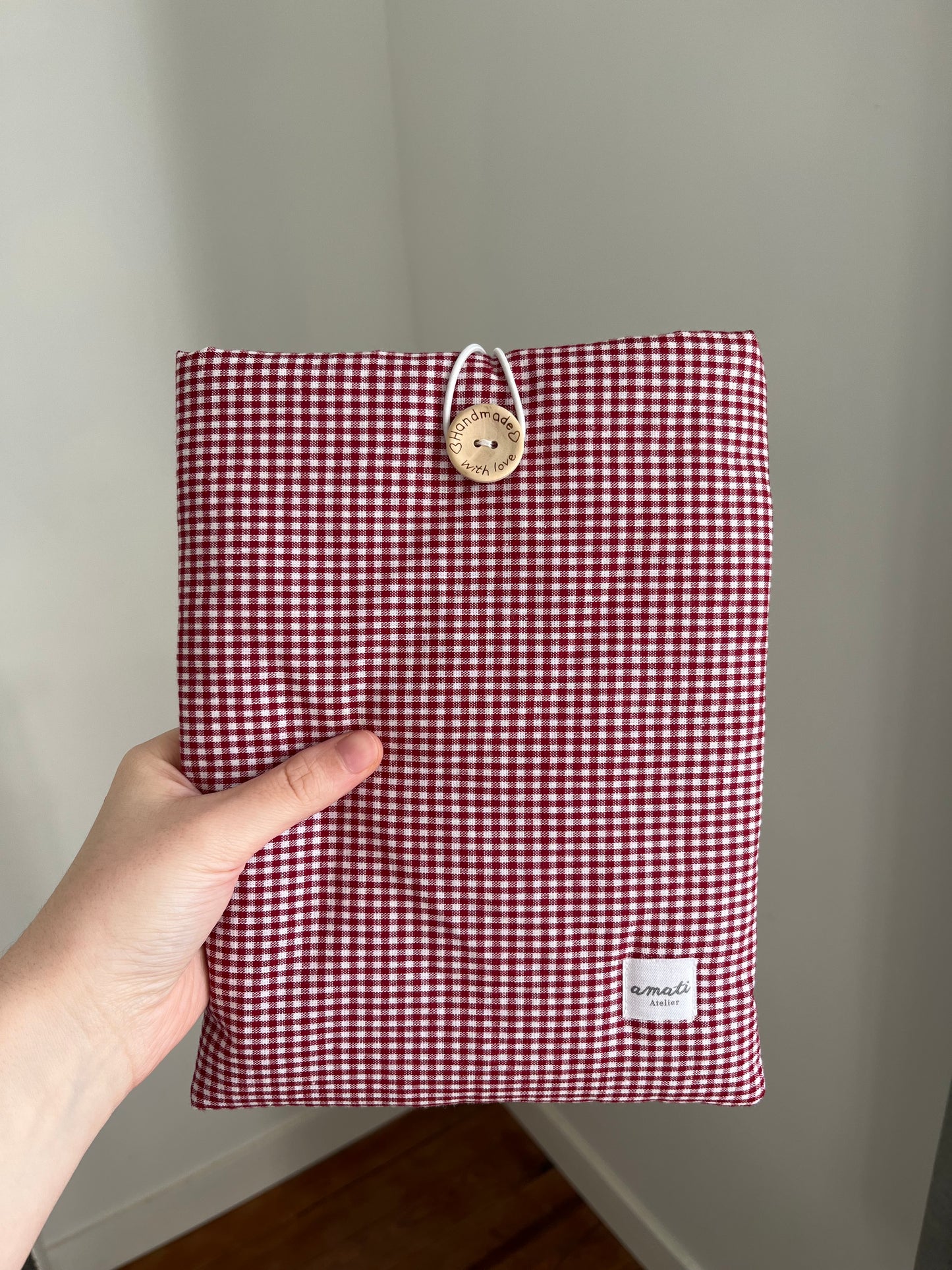 Pochette à livre broché vichy bordeaux