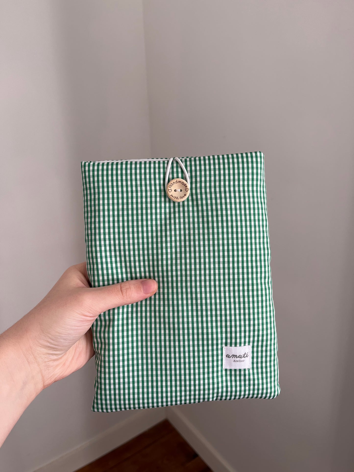 Pochette à livre de poche vichy vert