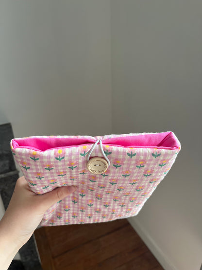 pochette à livre broché vichy fleurs