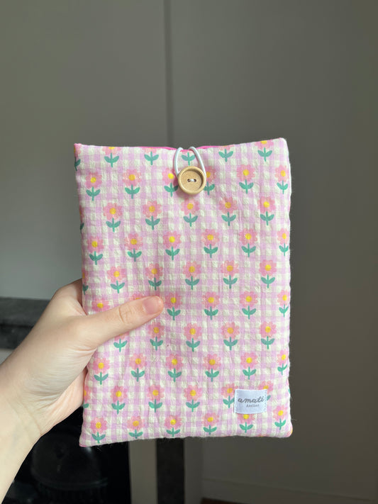 Pochette à livre de poche vichy fleurs